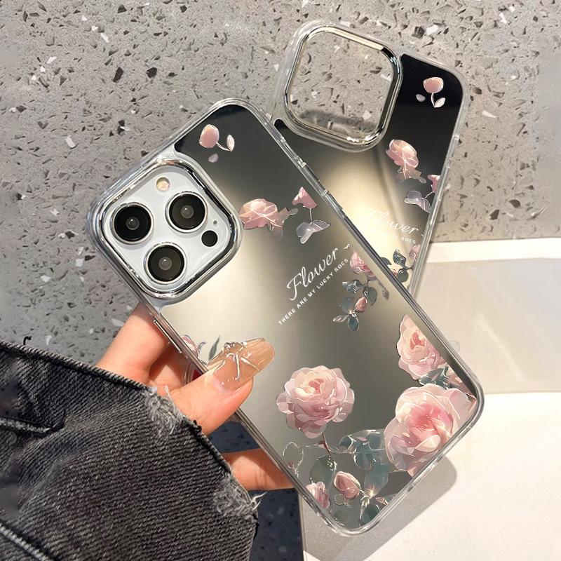 Pink Rose for iPhone17ProMax Mobile Phone Case 16Pro Apple 13/14 Large Hole 15 Makeup Mirror