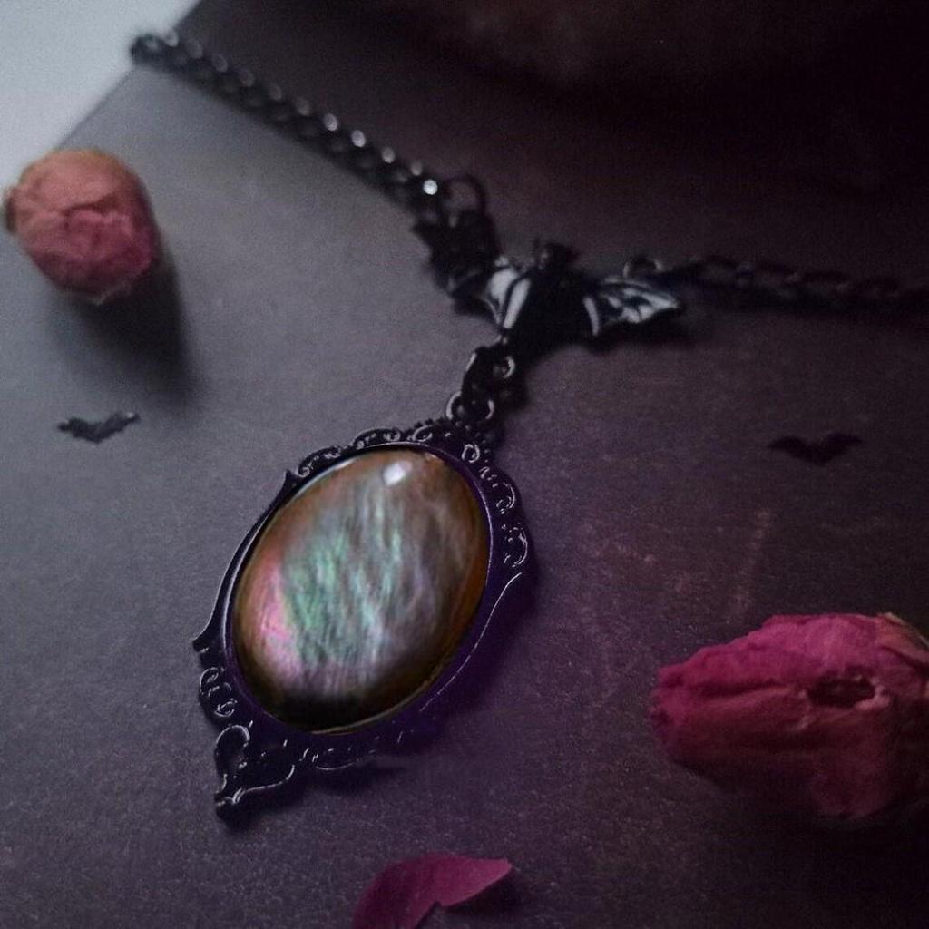 Βικτωριανό Γοτθικό Μαύρο Νυχτερίδα Βρικόλακας Μάγισσα Καμέα Κολιέ