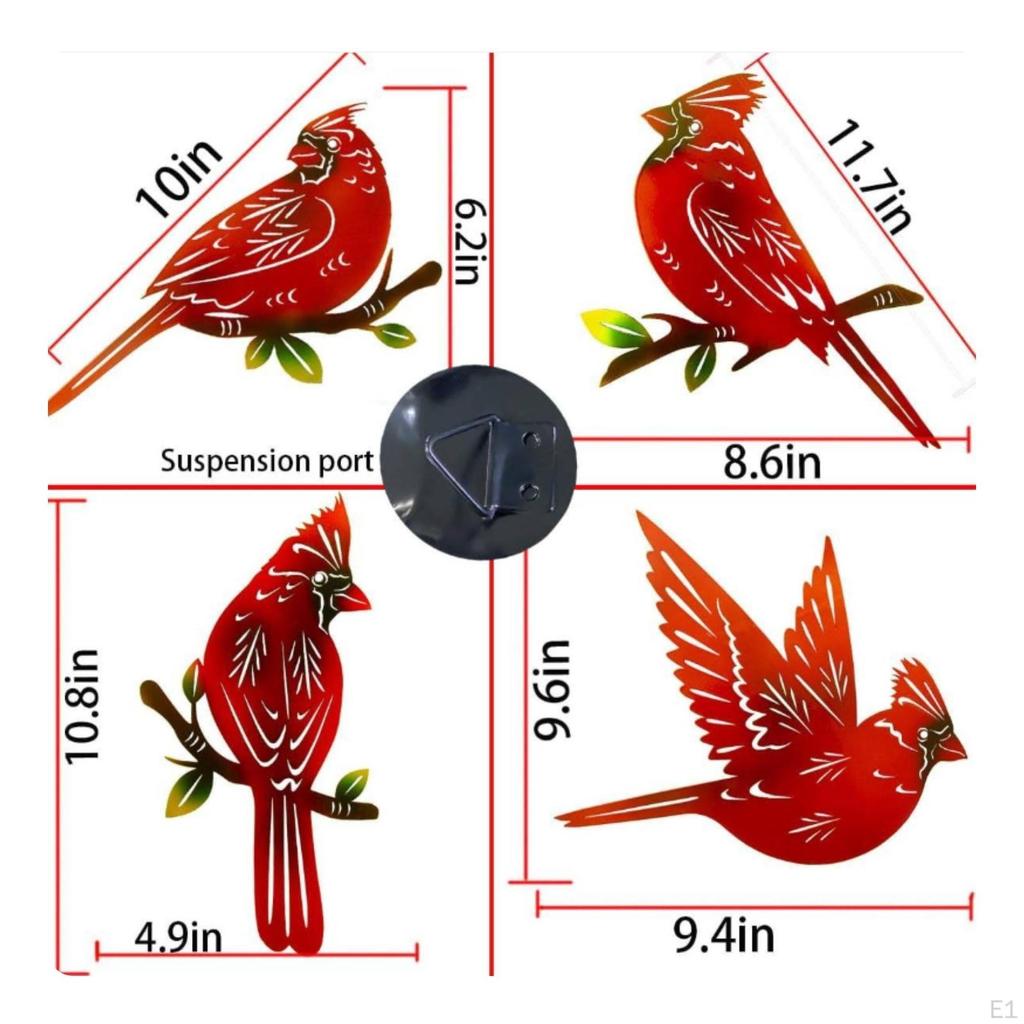 Metal RedFeathered Songbird Wall Art Vermilion Avian Bird Iron Feathered Creature and