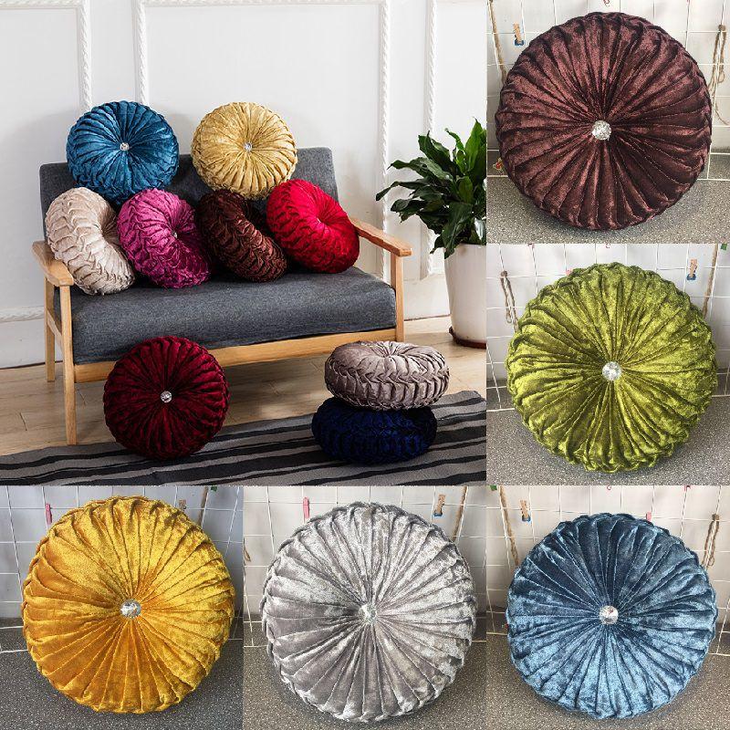 Luxurious Round Velvet Pumpkin Cushion With Charming Pleated Design And Soft Touch