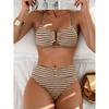 New Striped Suspender Split Swimsuit Women's Sexy Bikini Vacation Beach Swimsuit Women's High Sense