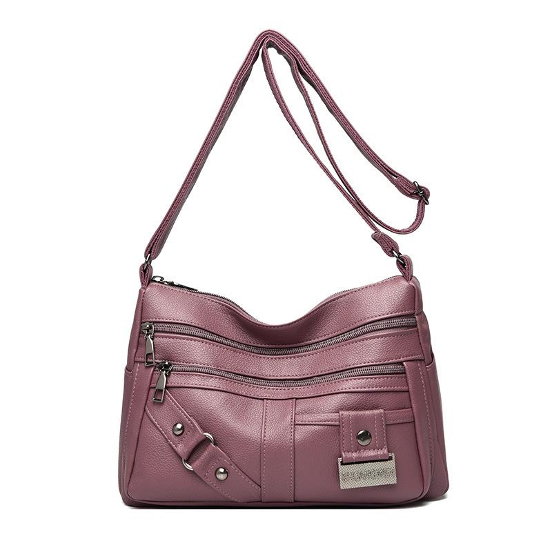 Crossbody Bag, Middle-aged Fashionable and Simple Women's Bag Soft Leather Large Capacity Multi-compartment Single-shoulder Bag