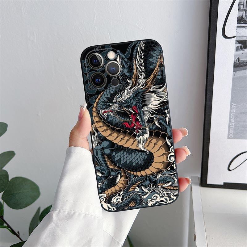 Hokusai The Great Wave Anime Dragon Phone Case for iPhone 11 15 Pro Max Case Coque 14 Plus 13 Pro 12 11 X XR 8 SE TPU Soft Cover