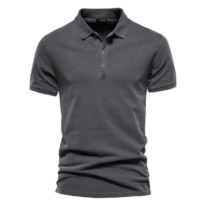 Mens Summer Cotton Solid Short Sleeve Polo Shirt Casual