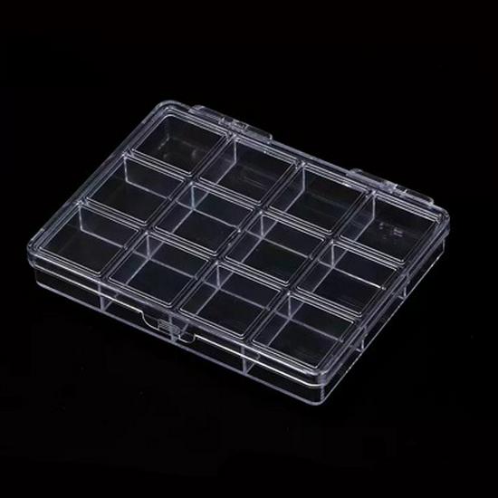 Transparent 12-Compartment Storage Box for Nail Art Accessories, Beads, and Electronic Components.