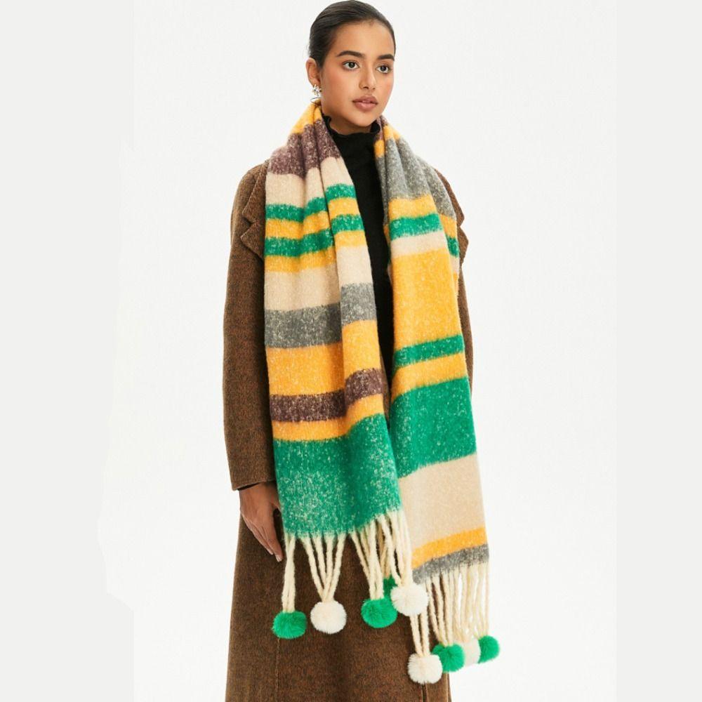 Mohair Rainbow Tassel Shawl Loop Yarn Winter Cashmere Scarves Retro Warm Wraps Women/Men