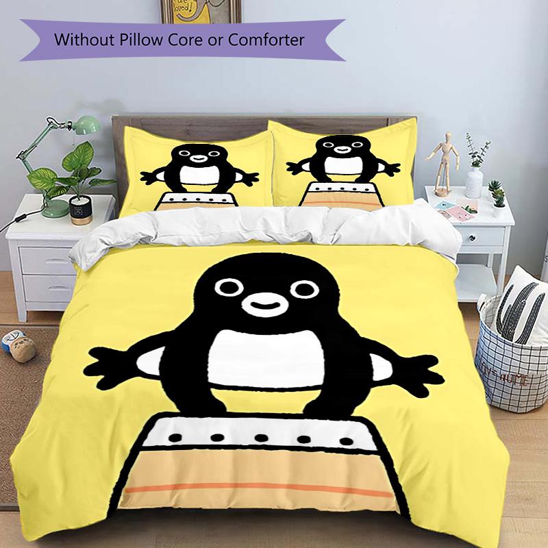 Cute Cartoon Penguin Print 3Pcs Bedding Set,Duvet Cover with 2 Bedro,Pillowcase Home Birthday Gift