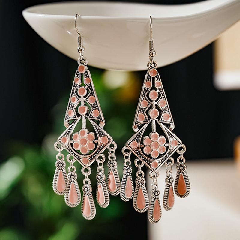 Vintage Ethnic Style Drop Oil Water Drop Earrings for Women Simple Geometric Silver Color Earring Vacation Daily Jewelry