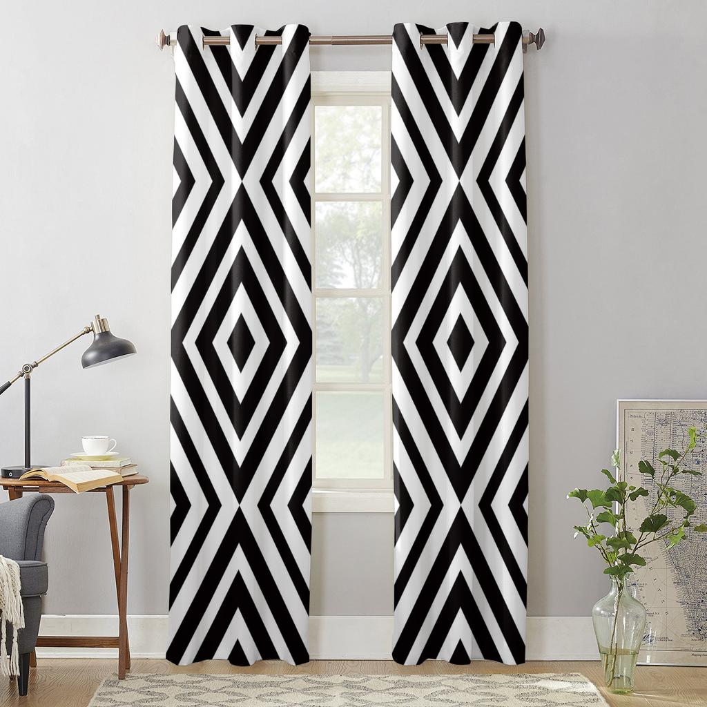 Modern Window Curtains for Living Room Abstract Geometric White Black Curtains for Child Bedroom Kitchen Decor Blinds Drapes