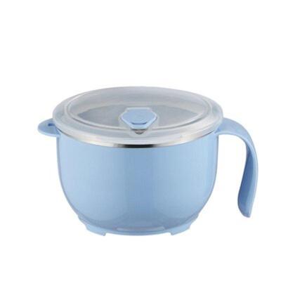 Large Capacity 304 Flash Stainless Steel Noodle Bowl with Japanese Bowl for Kids Lunch Container with Spoon Lid | Breakfast Boxes (Blue)