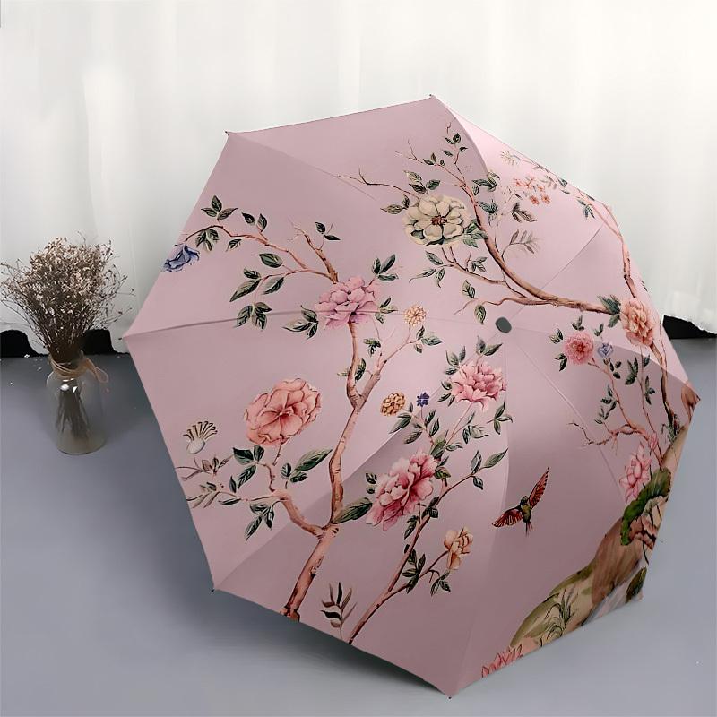 1PC Floral Deer Umbrella-8-Rib Reinforced, Automatic Open, Lightweight & Durable, Fashion Accessory for Outdoor, Beach L0337