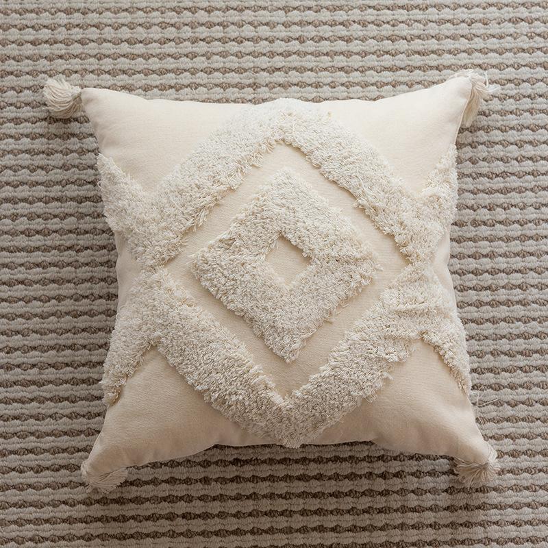 Βοημιανή Φούντα Μαξιλαροθήκη Τρισδιάστατη Τούφτα Κεντημένη Μαξιλαροθήκη Καναπέ Γεωμετρική Γραμμή Διακοσμητικό Μονόχρωμο Μαξιλάρι