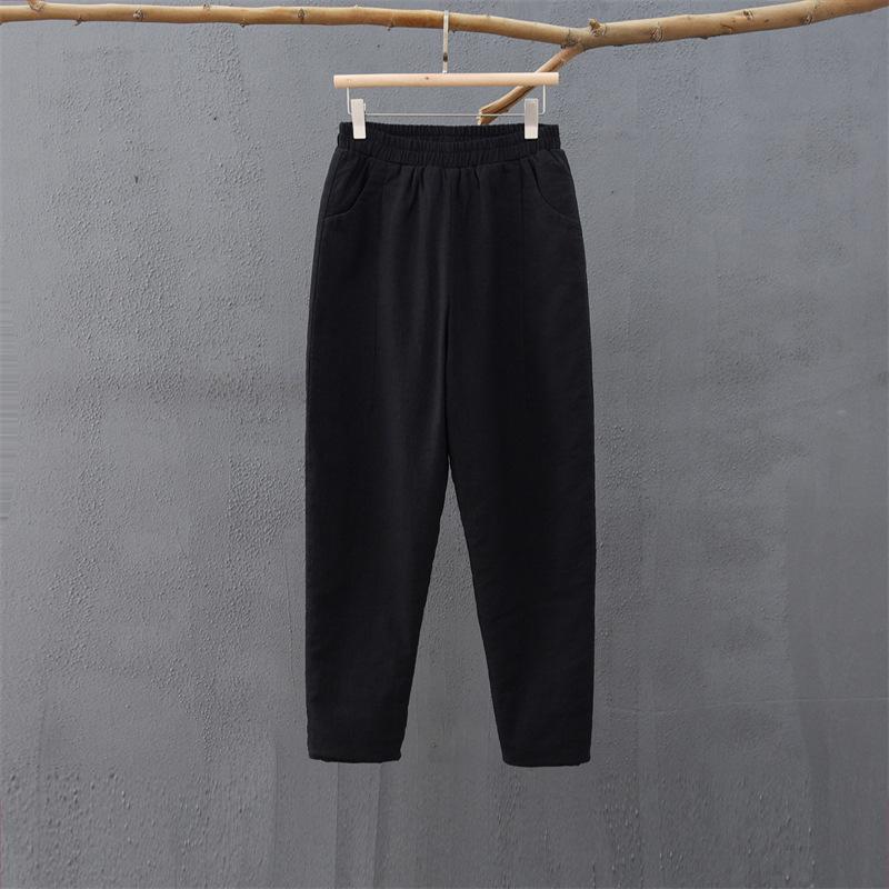 Women's Winter Cotton Linen Patchwork Trousers - Thick, Quilted, & Slimming Ramie Casual Pants