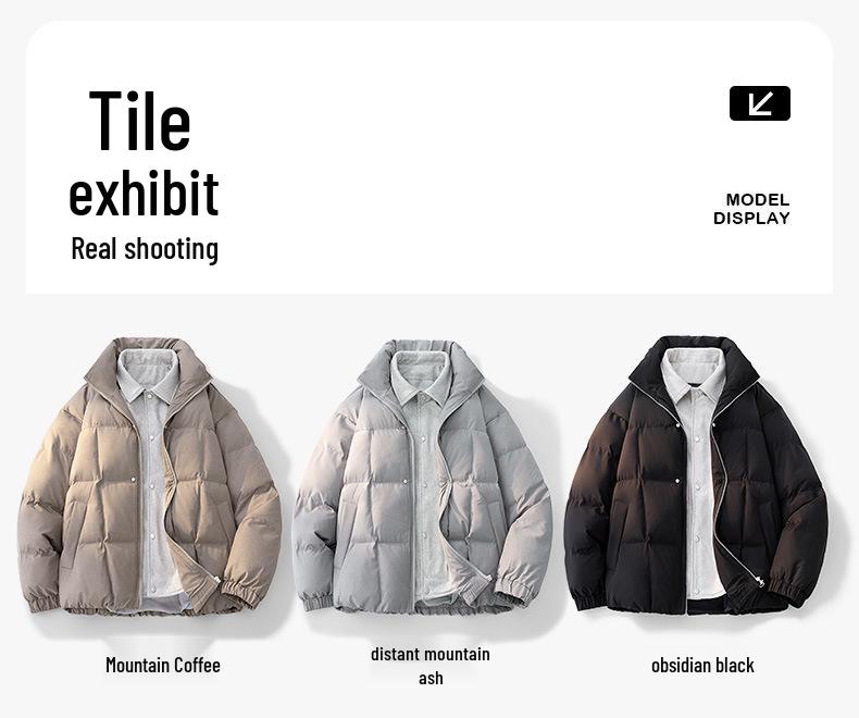 90% White Duck Down Puffer Jacket - Stand Collar, Fashionable, Trendy & Warm Outerwear