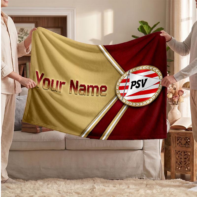 PSV Eindhoven FC Personalisierte Fleecedecke Mit Fußballlogo, Individueller Name Text Weich Warm Home Überwurfdecke