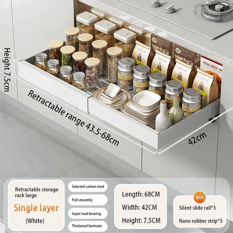 Spice Box Storage Rack Scalable Pull-out Kitchen Storage Rack Multi-Functional Retractable Drawer Basket Cabinets Organizer