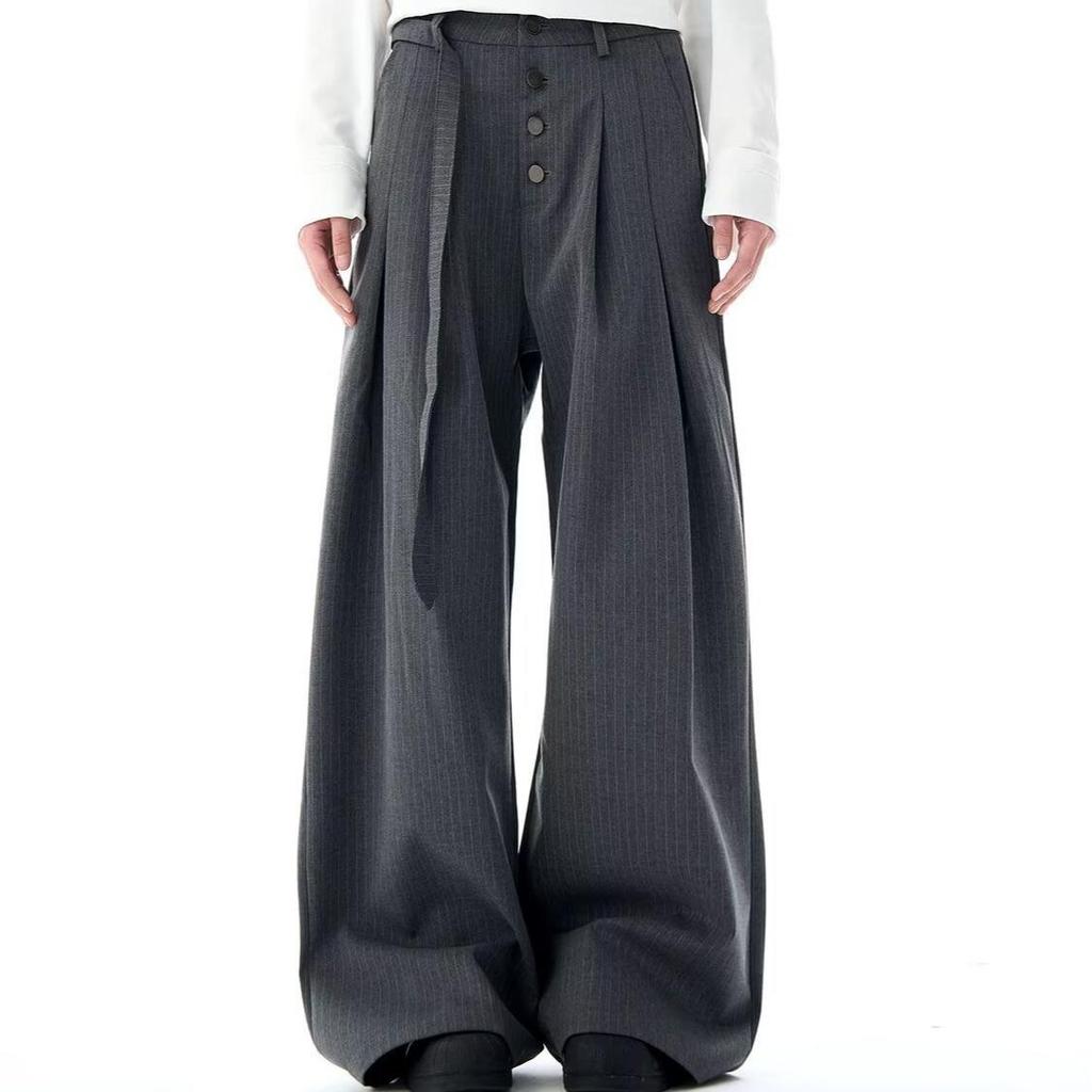 Unisex Trendy Striped Pleated Wide-Leg Drapey Pants - Autumn/Winter Collection
