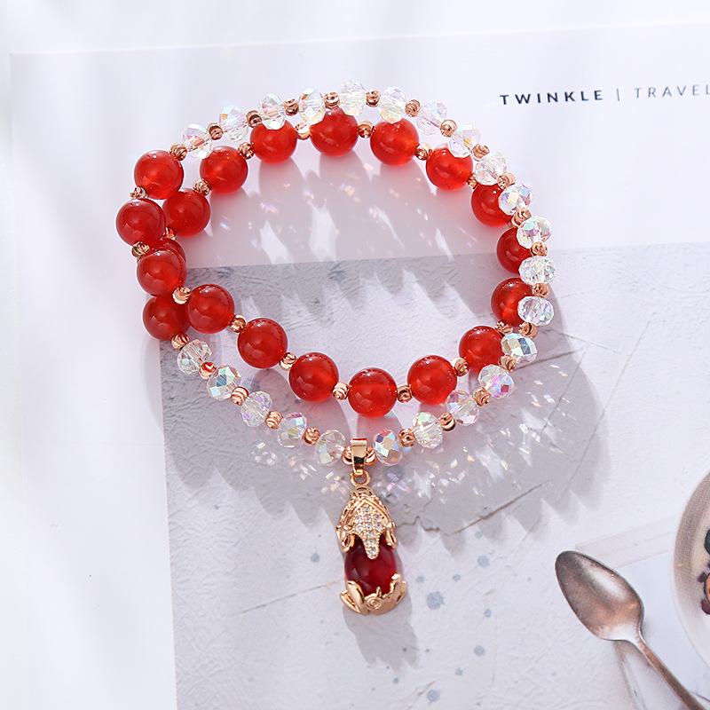 Natural Red Agate Bracelet White Crystal Fashion Women Daily Jewelry Lucky Gift