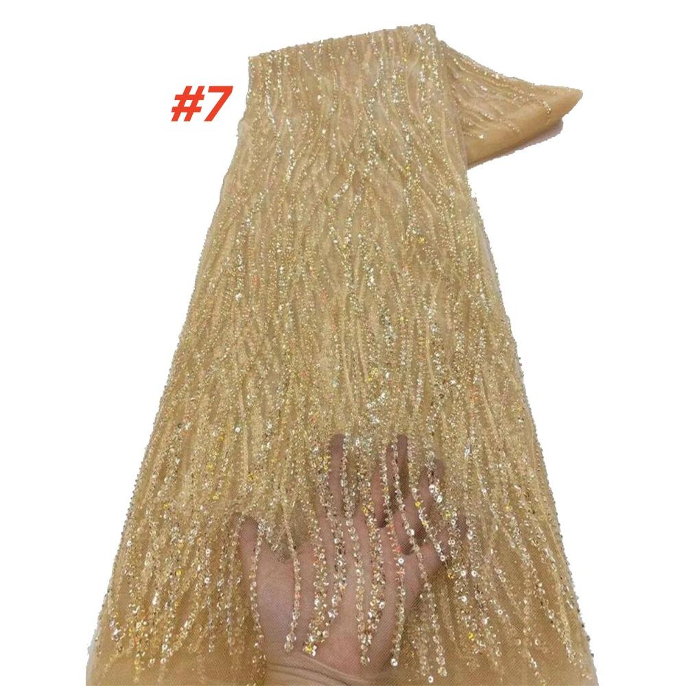 African Beaded Lace Fabric 2025 High Quality Lace 5 Yards French Nigerian Groom Sequins Lace Fabrics For Wedding Party Dress Sew