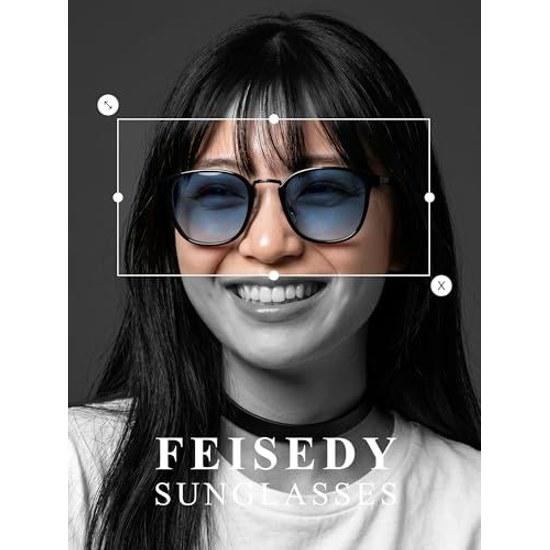 FEISEDY Sunglasses UV400 protection ultra-lightweight 20g blue light cut mens womens Wellington type adjustable nose pads colored lenses PC fashion