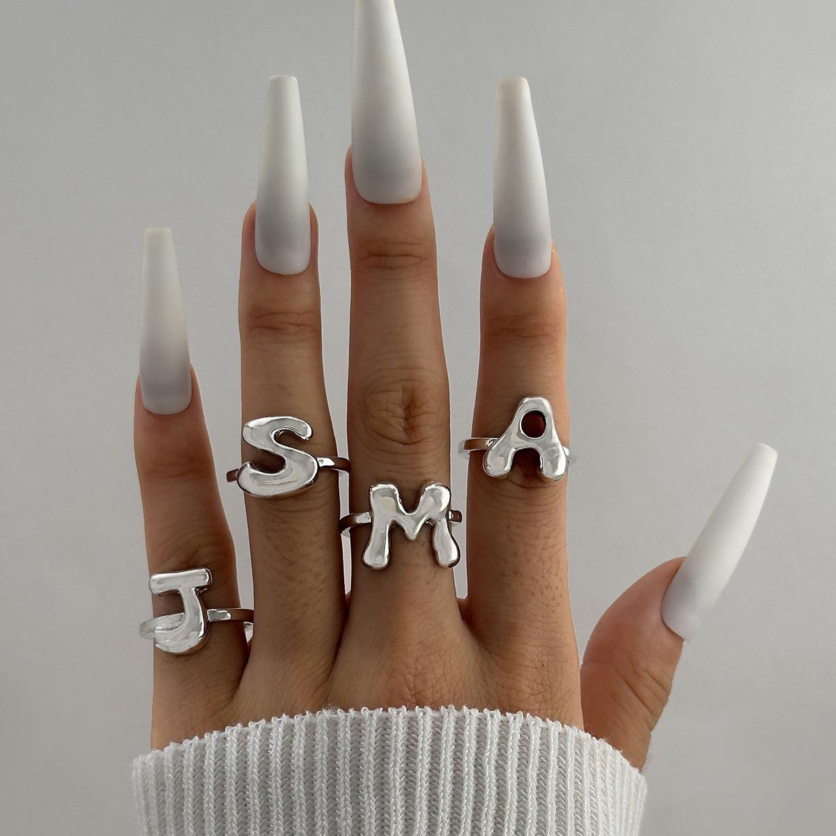 

Accessories, niche trend design glossy rings, exaggerated geometric curved open joint ring set One size fits all