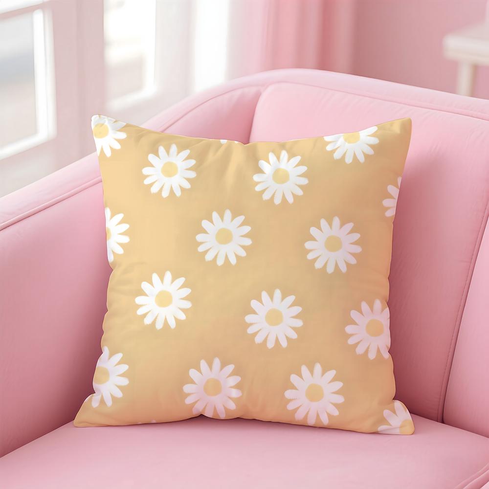 Ssmall Daisy Cushion Cover Pillowcase Short Plush Invisible Zipper Room Sofa Cushion Cover