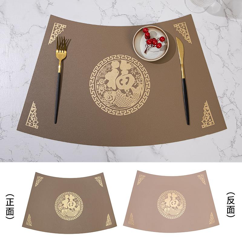 New Chinese restaurant Hotel round table leather placemat Western food mat Double-sided fan-shaped thermal insulation dining table mat Plate mat Fu