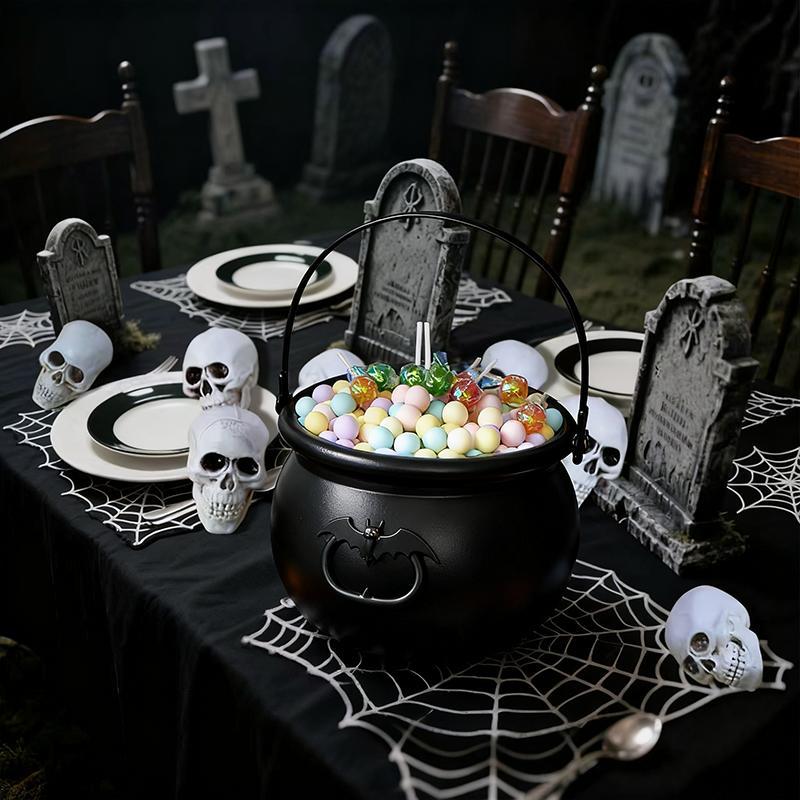 Two-Piece Halloween Party Decorations Set Witch Candy Buckets with Skull Ornament Perfect Halloween Props for Parties & Events