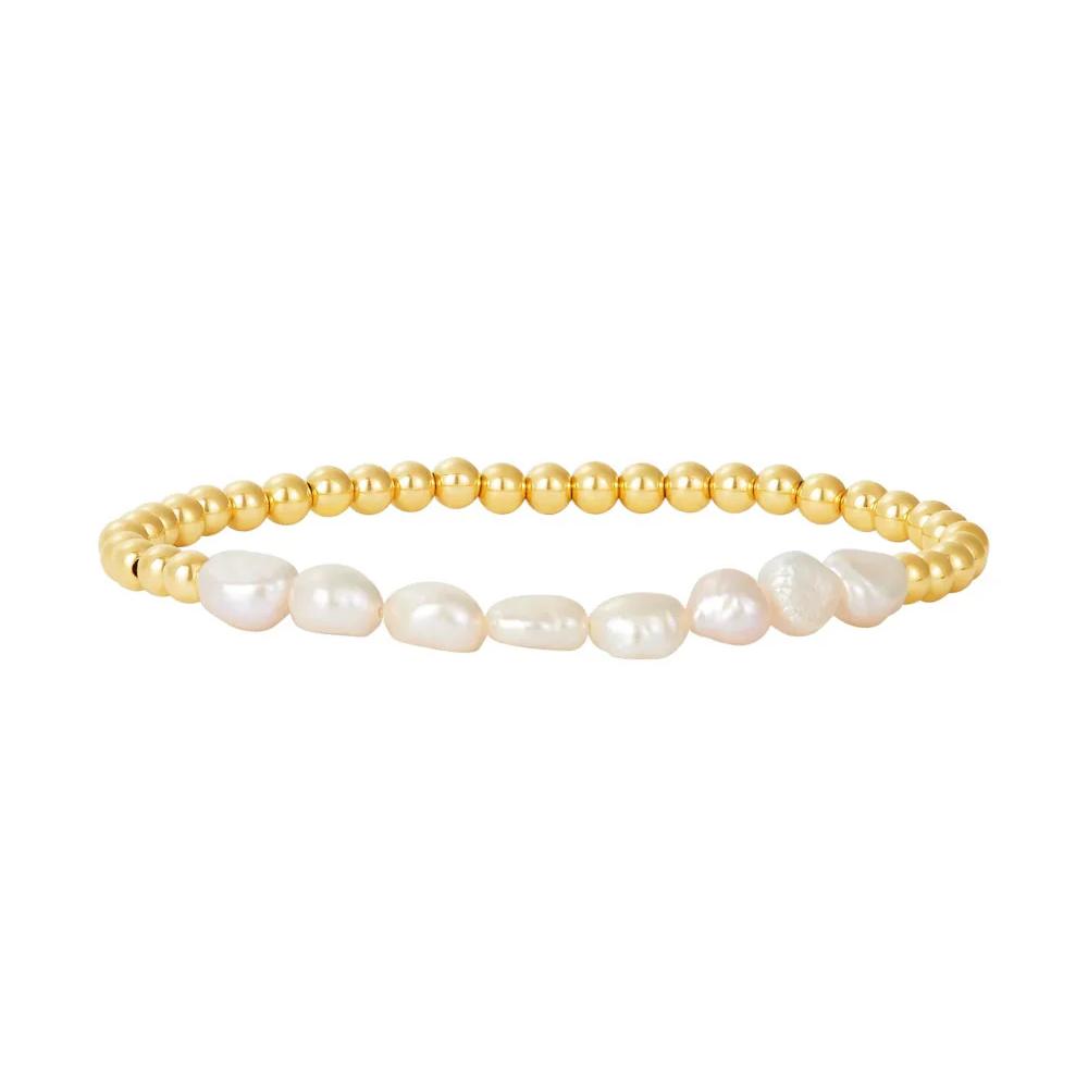 

Vlen Freshwater Pearl Bracelet for Women 18K Gold Plated Stretch Beads Elegant Jewelry Gift for Wife Mom Birthday Everyday Wear