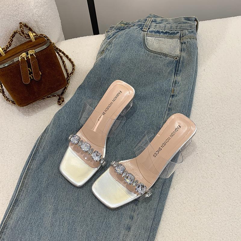 Large size women's shoes transparent sandals women's crystal sandals summer wear fashion high heels women