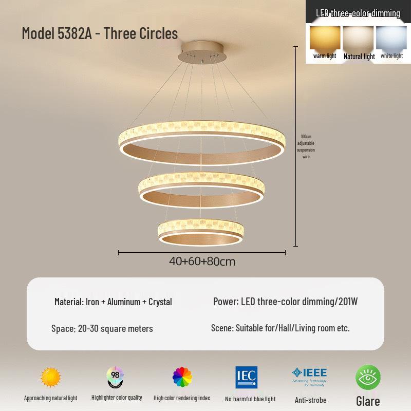 Modern Minimalist Champagne Gold Ring Chandelier for Living Room, Bedroom, Dining Room