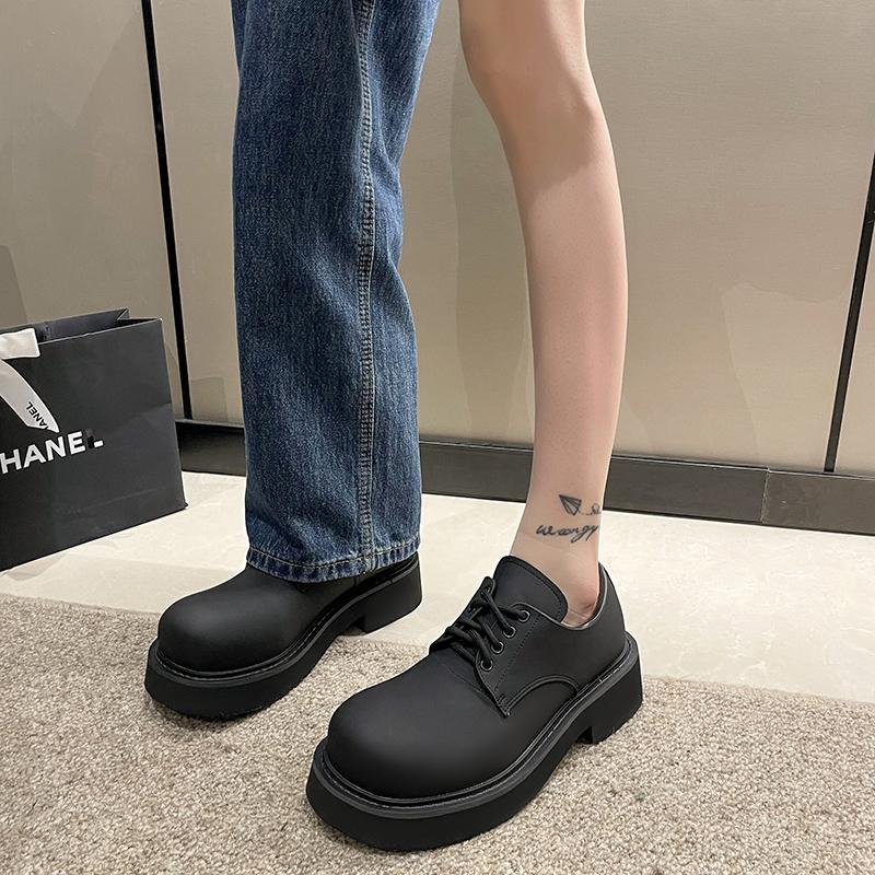 Fashion Fashion Boots Black Pu Leather Sports Platform Casual Women Big Toe Lace Raised Low Heel Shoes Infused with Street Style Loafers