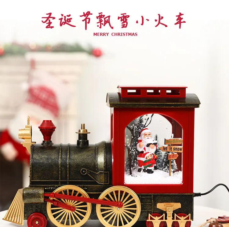 Durable2026 New Christmas Decorations Small Retro Dynamic Snow Music Lights Locomotive Ornament Set Props