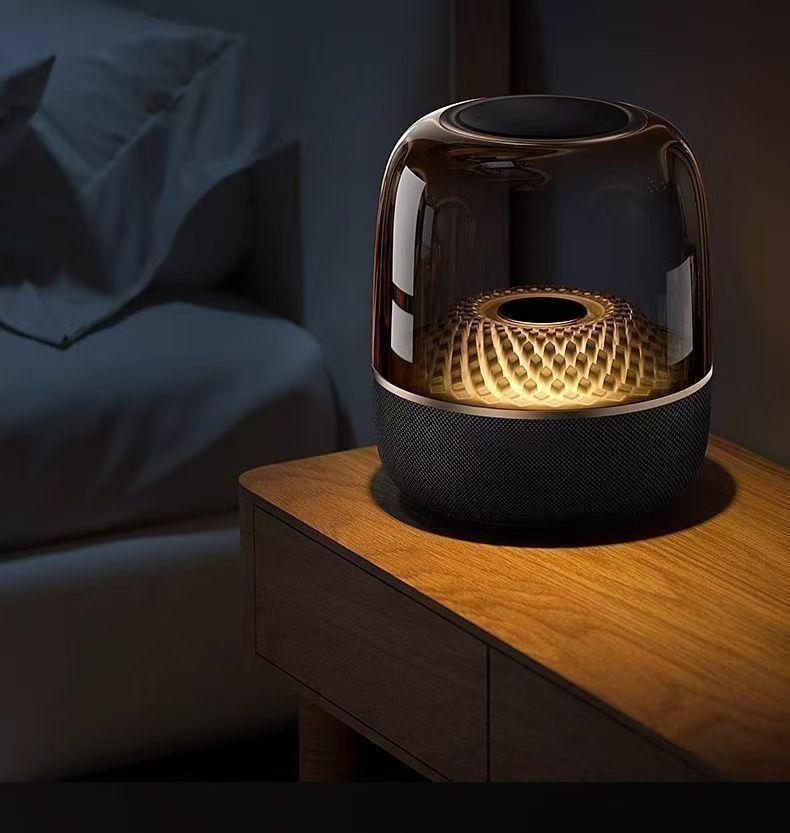 Large Black Gold Wireless Bluetooth Outdoor Smart Speaker with Subwoofer and Card Slot.