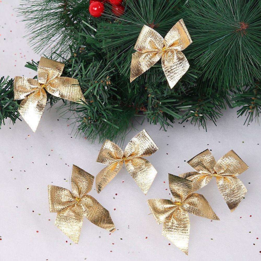 48Pcs Decorative Christmas Bowknot Ornaments DIY Craft Fluffy Christmas Hanging Decorations 4 Style Colorful