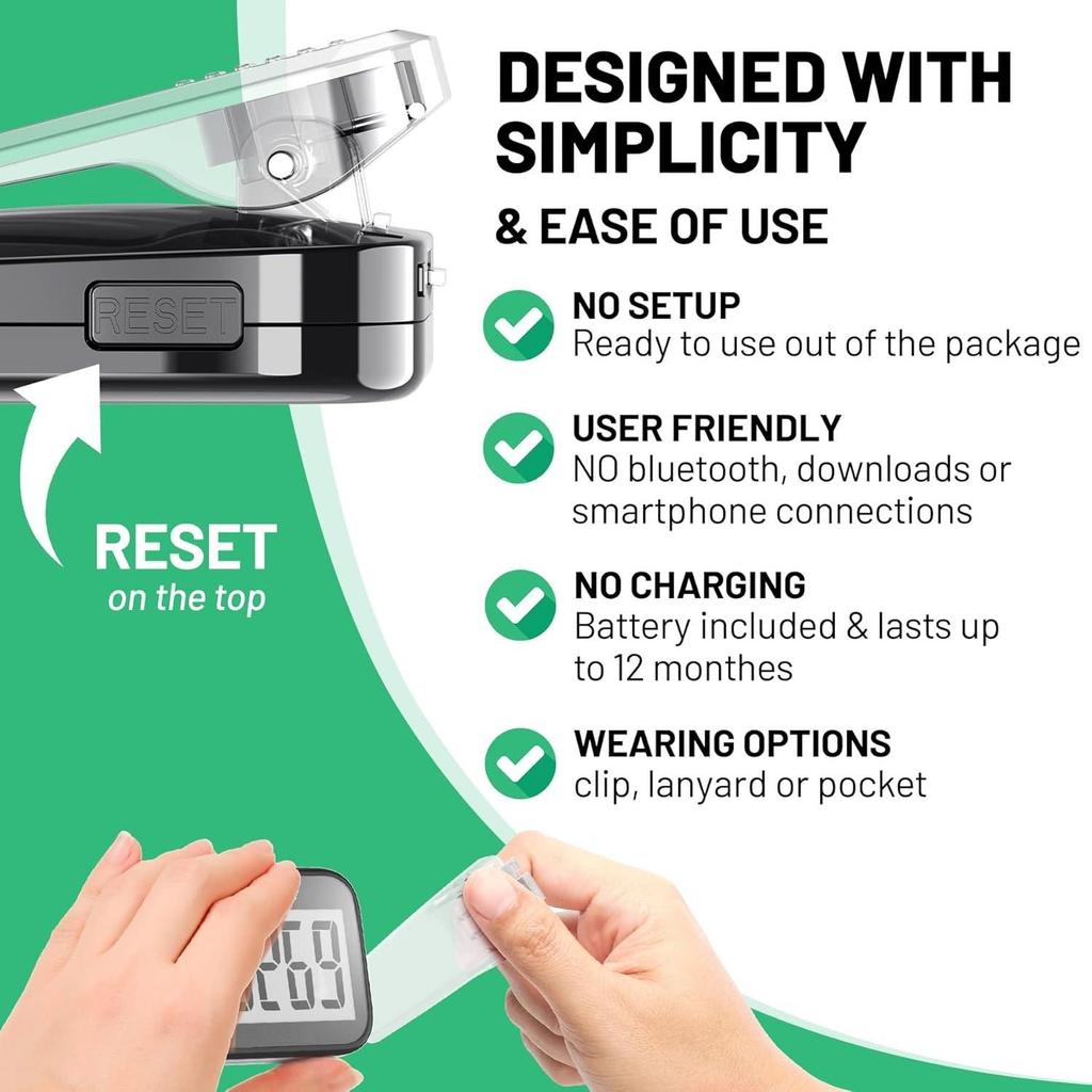 3D-Schrittzähler zum Gehen, einfacher Schrittzähler mit großer Digitalanzeige, Schrittzähler