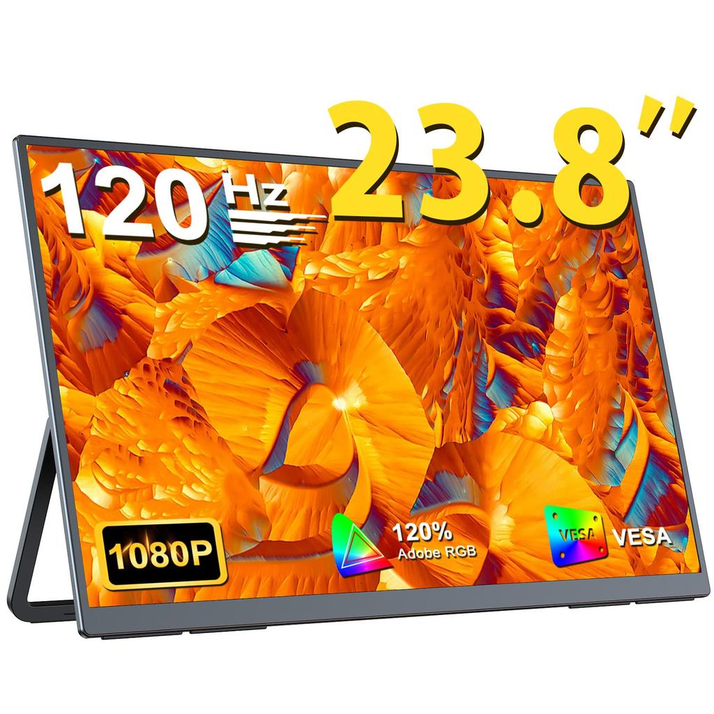 UPERFECT 1080P 120Hz Mobile VESA Wide Color Large Freestanding Gaming IPS LCD USB OTG Compatible with and for Remote Work 23.8-inch Monitor, Portable,