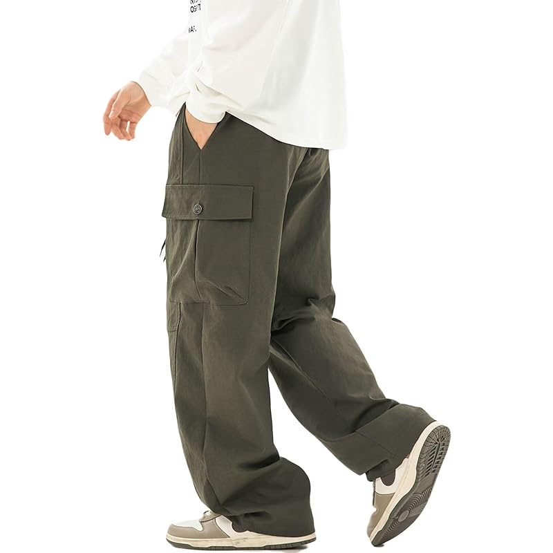 

[WUXZHI] cargo pants men s wide pants outdoor pants work pants Relaxing track pants casual work clothes baggy pants straight quick drying American