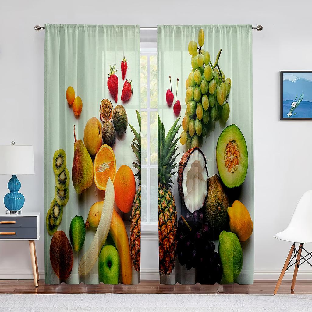 Fruits Colorful Food Pattern Sheer Curtain for Living Room Voile for Window Blinds Bedroom Decor Tulle Drape Kitchen Curtains