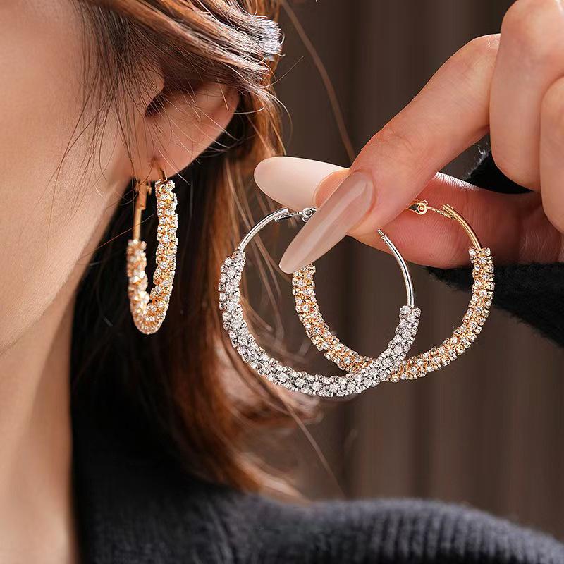 Cute Female White Zircon Stone Hoop Earrings Fashion Female Gold Color Wedding Jewelry For Women