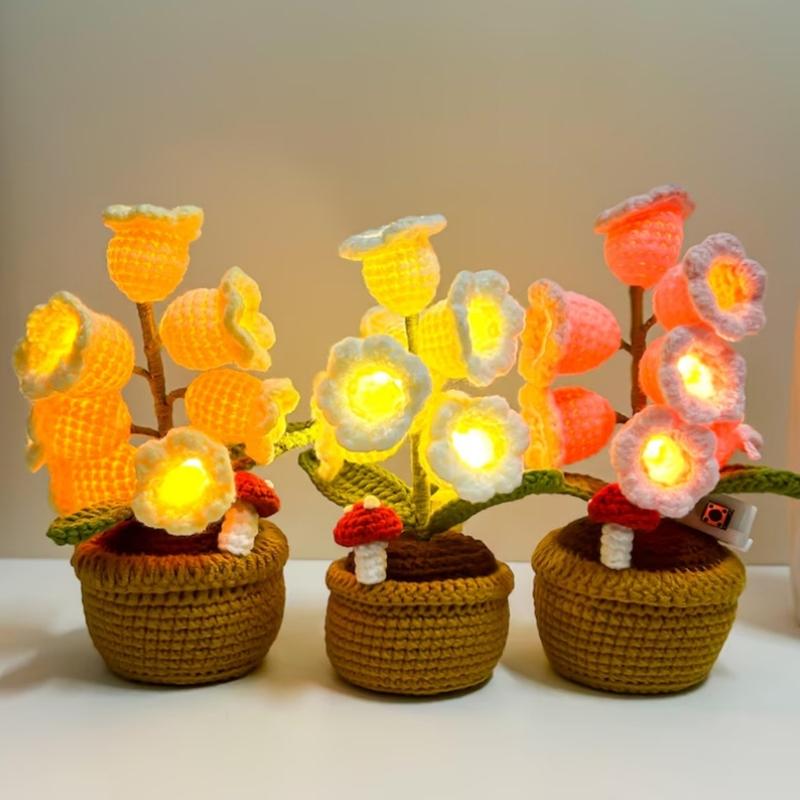Versatiles Home Accent Crochet Valley Potted Plant LED Night Lights Suitable for Living Room or Stable