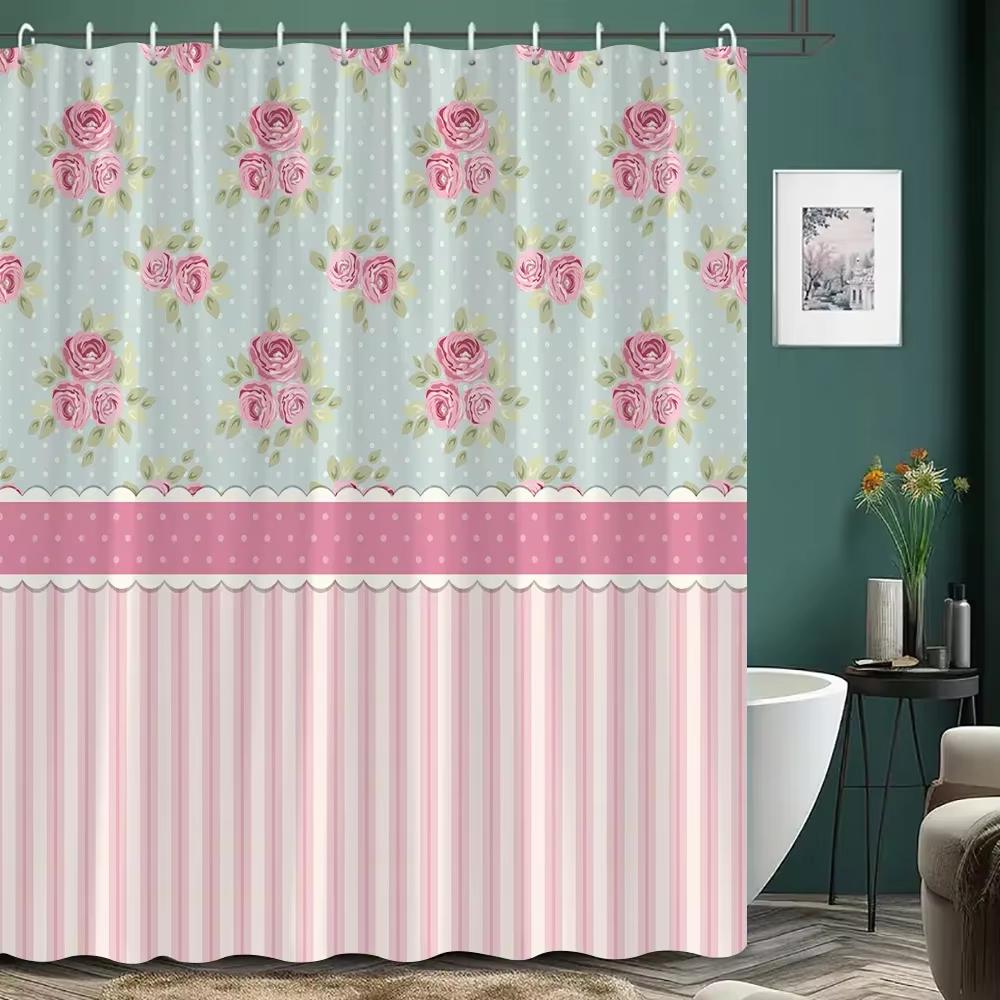 Modern Girl Pink Bow Pattern Shower Curtain, Bathroom Curtain,Printed Polyester Home Decorative Curtain With Hooks