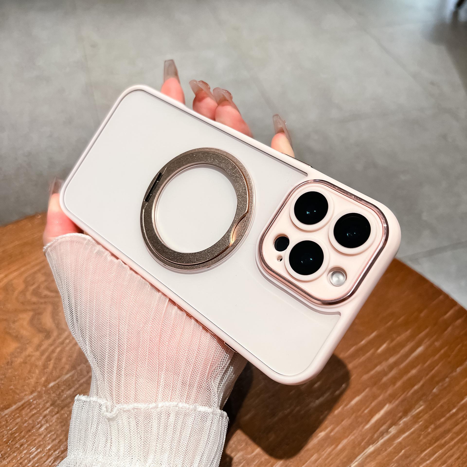 

Подходит для чехла для мобильного телефона Apple 16proMax с вращающимся магнитным держателем IPhone 15 Полностью закрывающий 14 Прозрачный защитный чехол iPhone12proMax розовый