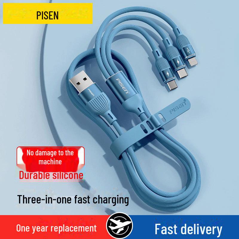 

PISEN 3-in-1 6A Fast Charging Cable for Apple, USB Type-C, and Android Devices 1 meter; Three in one [Apple + type-c + Android] белый
