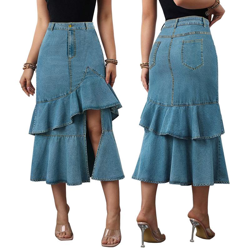 

Large Size Women s New Denim Fit Mid Length Skirt 1XL
