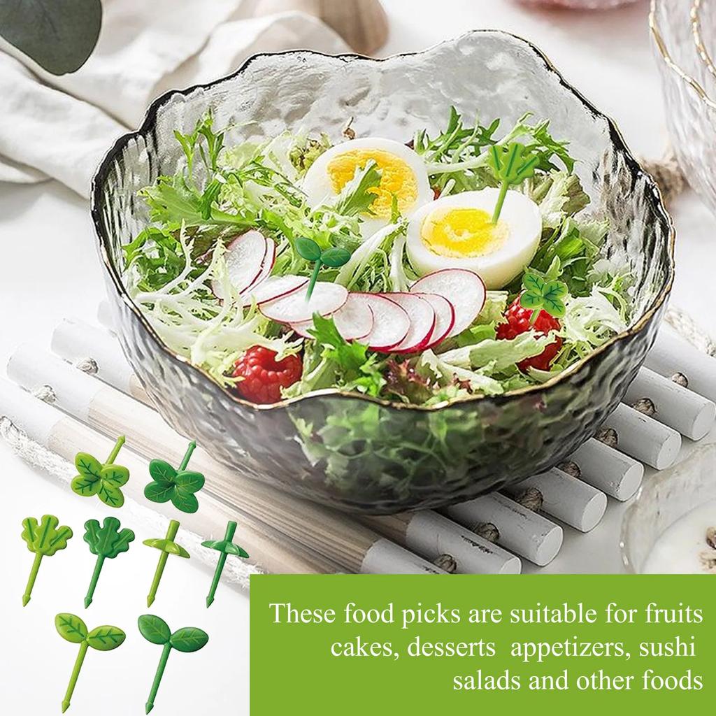 40-8 pezzi Bastoncini di Plastica Decorazioni per Feste in Casa Forchette Stuzzichini Cibo Stuzzicadenti Accessori per il Pranzo Forme di Foglia per Bambini per Panino Insalata