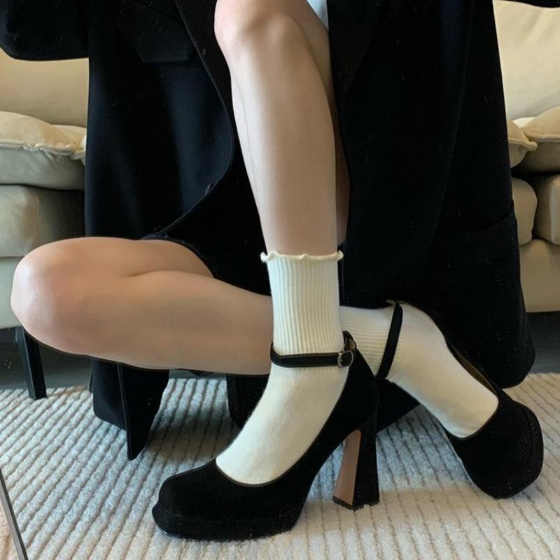 Fashion Women's New Autumn Thick Heel Single Shoes Round Head Shallow Mouth Thick Sole Soft Sole Non-slip Super High Heels