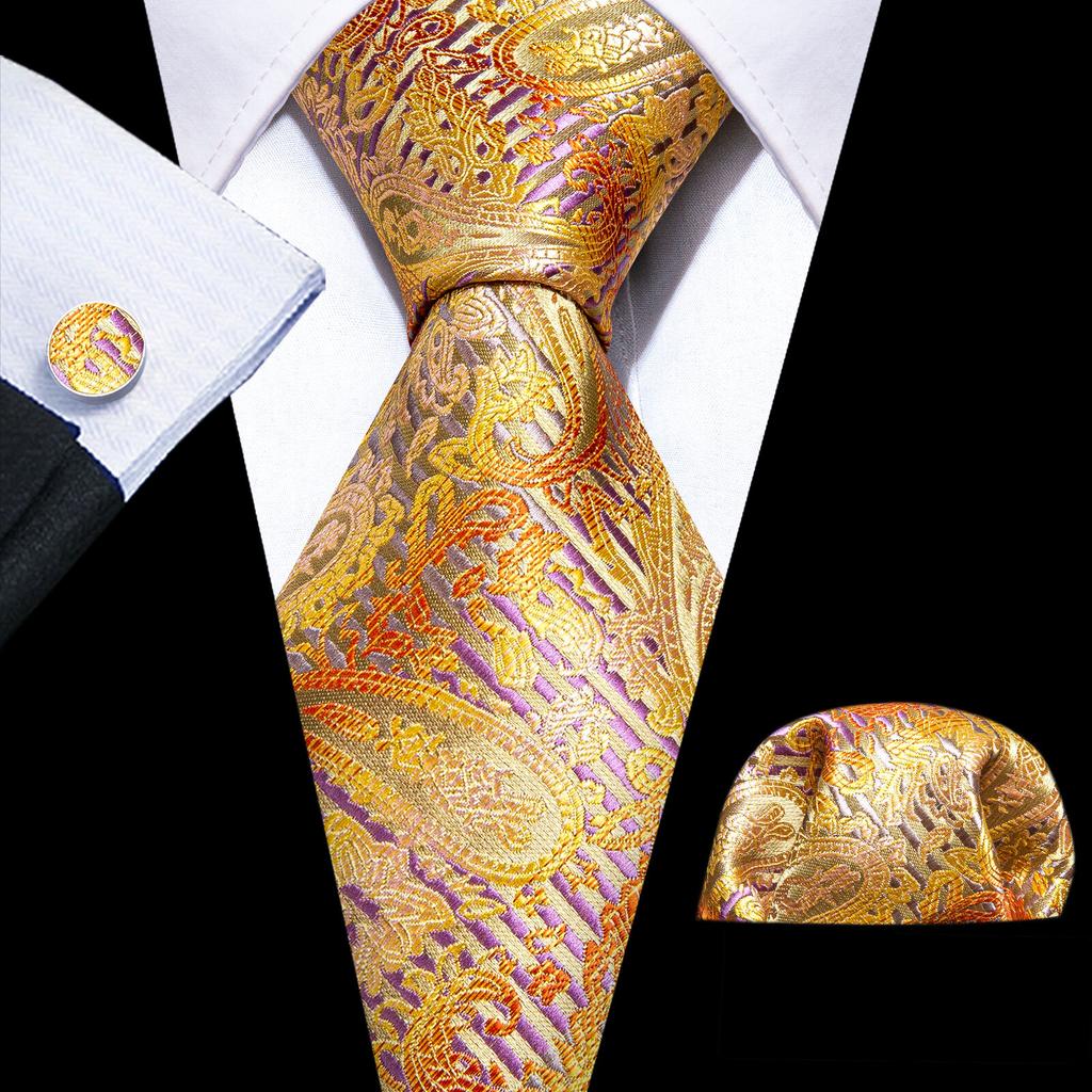 Barry.Wang Floral Ties for Men Woven Paisley Wedding Necktie Handkerchief Cufflinks Formal Casual Set