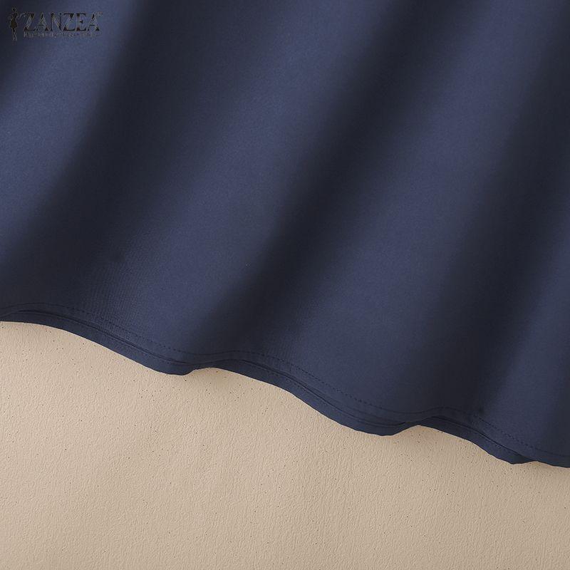 ZANZEA Women Casual Stand Collar Mesh Splice Half Sleeve Blouse