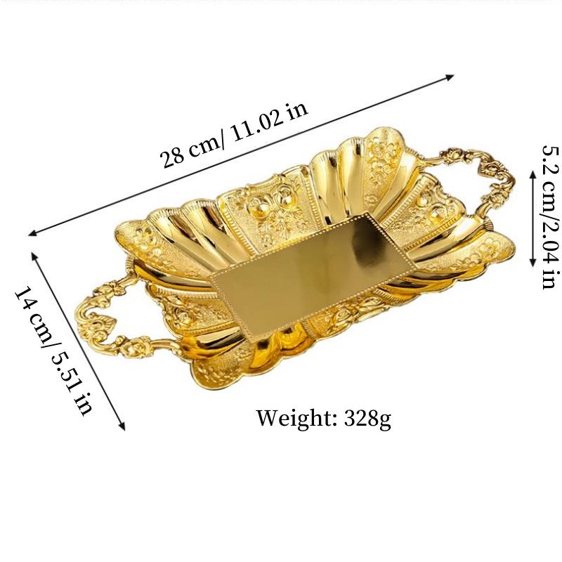 Fruit Tray, Alloy Cake Plate, Golden Exquisite Portable Hand Snack Disc,Nuts Organizer Living Room Party Desktop Decoration 28cm